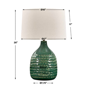 Uttermost Breya Glazed Ceramic Table Lamp with Linen Shade and Brass Accents