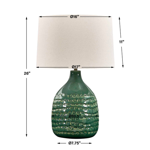 Uttermost Breya Glazed Ceramic Table Lamp with Linen Shade and Brass Accents