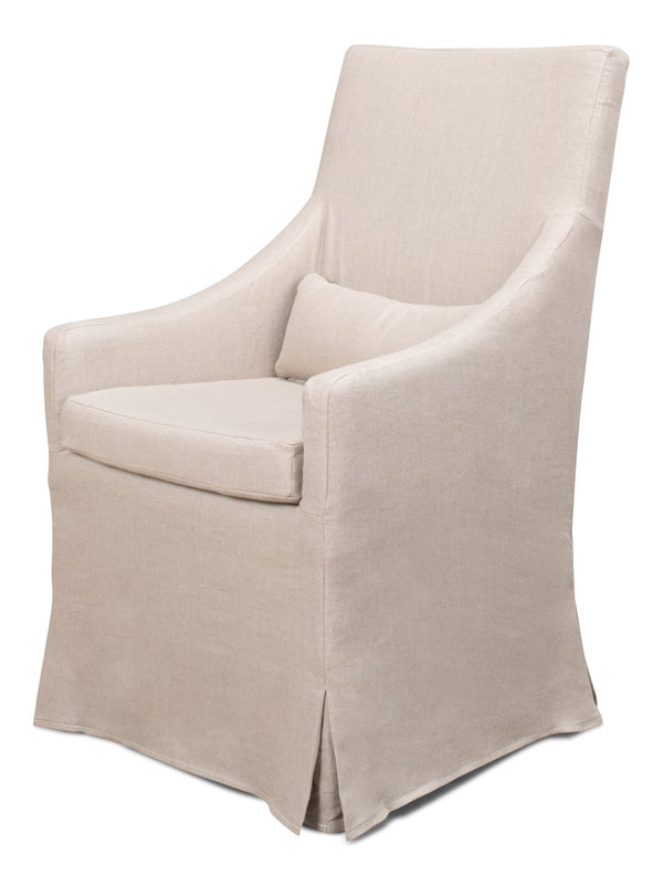 Sarreid Skirted Arm Chair - Elegant White Linen Design With Stylish Skirt, Dry Clean Only, Perfect For Any Room Beige  30689