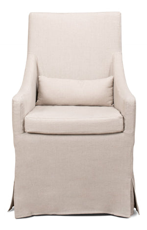 Sarreid Skirted Arm Chair - Elegant White Linen Design With Stylish Skirt, Dry Clean Only, Perfect For Any Room Beige  30689