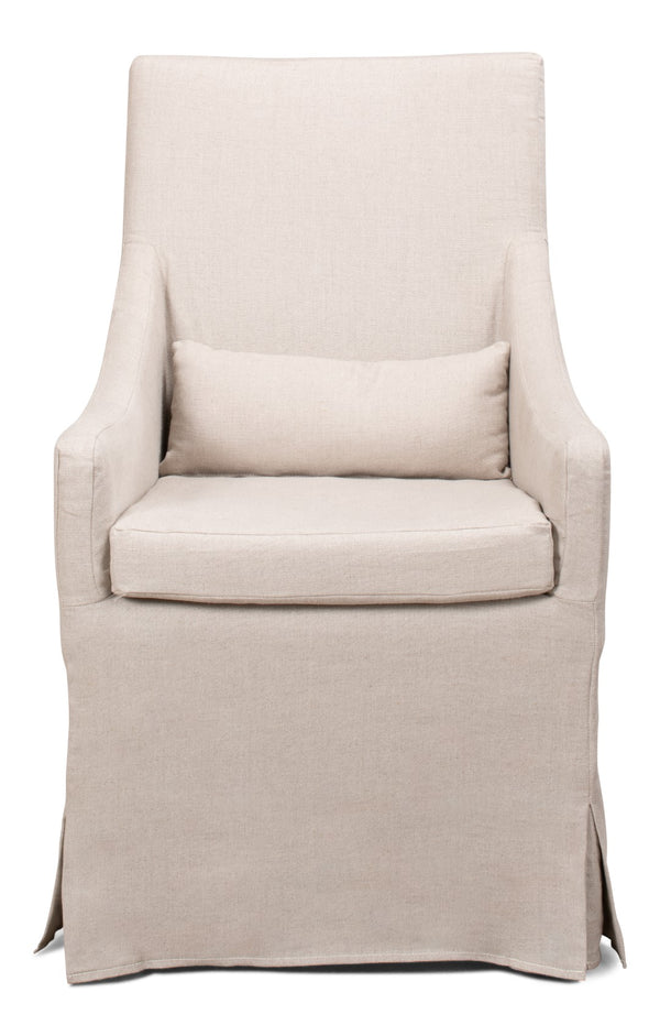 Sarreid Skirted Arm Chair - Elegant White Linen Design With Stylish Skirt, Dry Clean Only, Perfect For Any Room Beige  30689