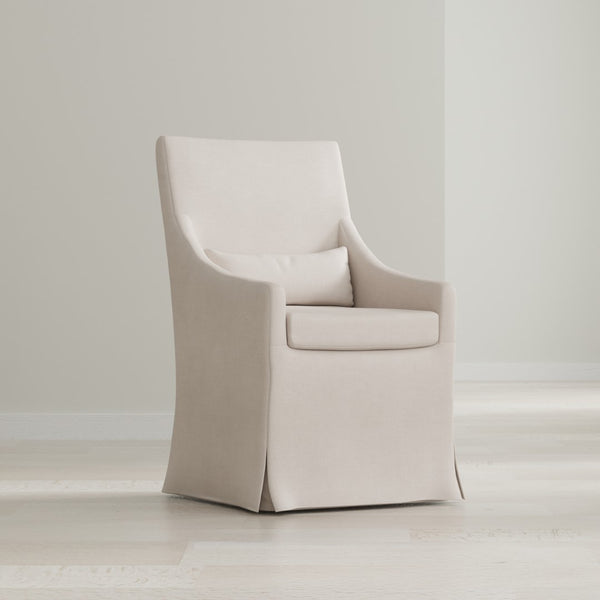 Sarreid Skirted Arm Chair - Elegant White Linen Design With Stylish Skirt, Dry Clean Only, Perfect For Any Room Beige  30689