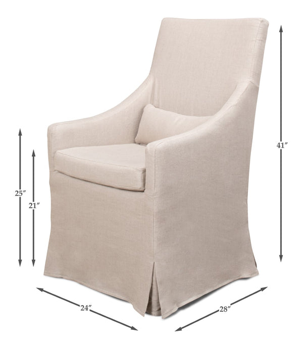 Sarreid Skirted Arm Chair - Elegant White Linen Design With Stylish Skirt, Dry Clean Only, Perfect For Any Room Beige  30689