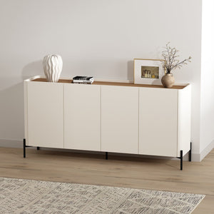 English Elm Abbey 67" Sideboard in Maple and Off White with Soft-Close Doors, Adjustable Shelves, Modern Tray Top Brown+White B365S00111