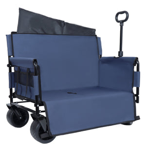 English Elm 3-in-1 Convertible Folding Wagon with Bench Seat Steel Frame 500lb Capacity Dark Blue W2932P283541