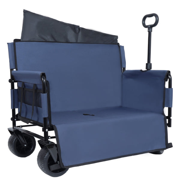 English Elm 3-in-1 Convertible Folding Wagon with Bench Seat Steel Frame 500lb Capacity Dark Blue W2932P283541