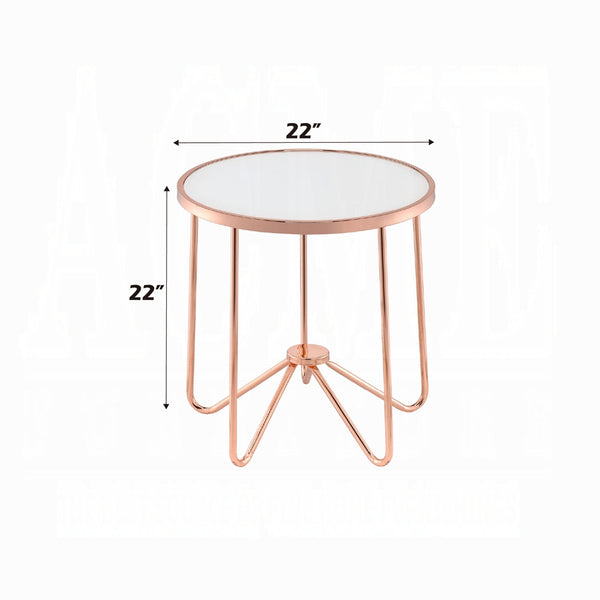 English Elm Rose Frosted Glass Top Coffee Table with Metallic Base 34" Round Modern Occasional Table for Living Room Stylish Centerpiece, Easy Assembly Rose Gold 27 L x 27 W x 5.5 H B2741P332648
