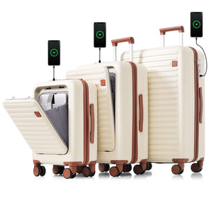 English Elm Luggage 3 Piece Abs Hard Shell Set with Usb Port Front Opening Spinner Wheels N726P268996O