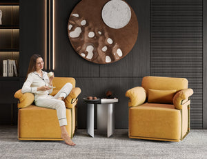 English Elm 360 Degree Square Swivel Accent Chair - Plush Fabric Lounge Armchair With Gold Legs For Modern Spaces W2012P319074