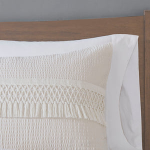 JLA Home Madison Park - 3 Madison Park Amaya Cotton Seersucker Comforter Set with Tassel Trim, Ivory, OEKO-TEX, Machine Washable MP10-6159
