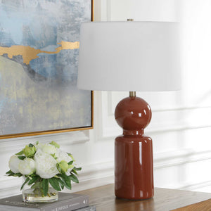 Uttermost Marco Ceramic Table Lamp Sienna Glaze Brass Accents Linen Drum Shade