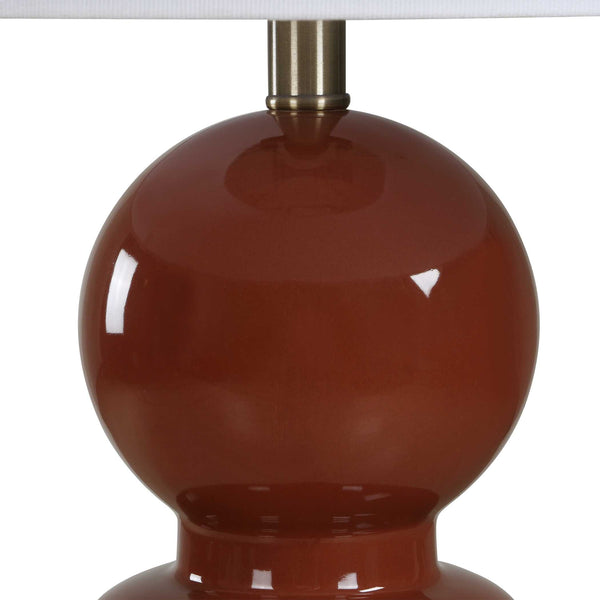 Uttermost Marco Ceramic Table Lamp Sienna Glaze Brass Accents Linen Drum Shade