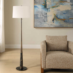 Uttermost Tallarico Sculptural Marble Iron Floor Lamp with Linen Shade for Living Rooms