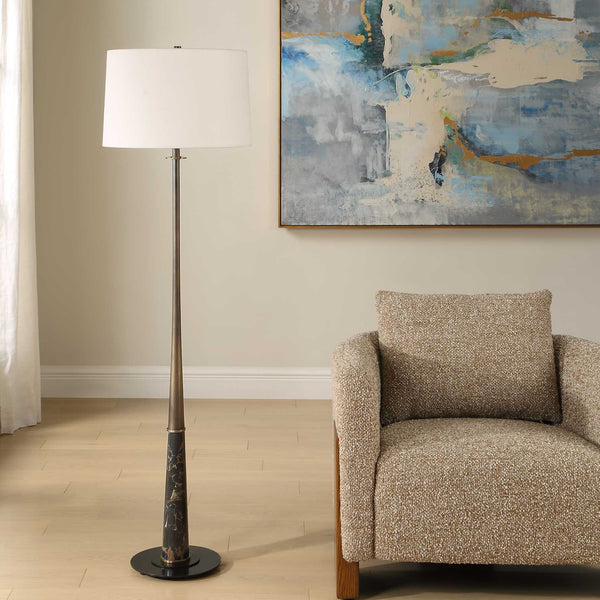 Uttermost Tallarico Sculptural Marble Iron Floor Lamp with Linen Shade for Living Rooms