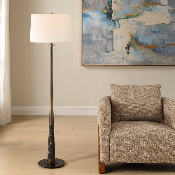 Uttermost Tallarico Sculptural Marble Iron Floor Lamp with Linen Shade for Living Rooms