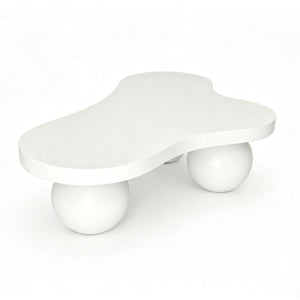 English Elm 46 Inch Cloud Shaped Coffee Table with Ash Veneer Top and Sculptural Sphere Legs White W3935S00007