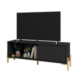 Manhattan Comfort Bowery Mid-Century Modern TV Stand Black and Oak 306AMC182