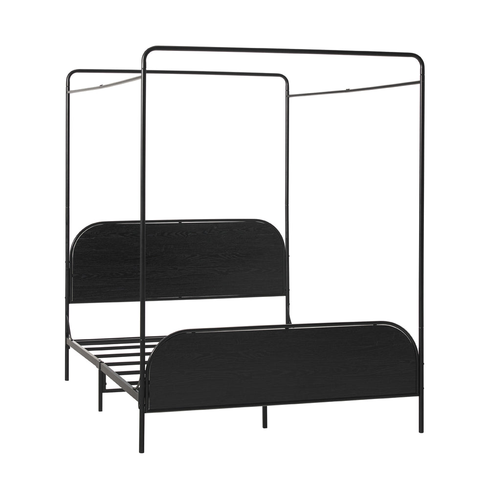 English Elm Walker Edison - Modern Metal and Wood Canopy Bedframe Queen – Black Steel Frame, Wood Headboard, No Box Spring Needed, Modern Design B185P169242