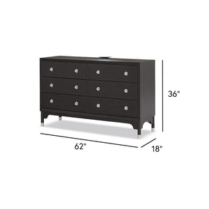 English Elm 1pc Wide Black Walnut Veneer Dresser with Silver Legs Mid-century Modern Bedroom B2741P446691