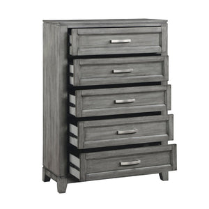 English Elm Gray Okume Veneer Five Drawer Chest with Dovetail Joints for Master Bedroom B011P272291
