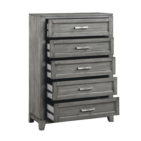 English Elm Gray Okume Veneer Five Drawer Chest with Dovetail Joints for Master Bedroom B011P272291