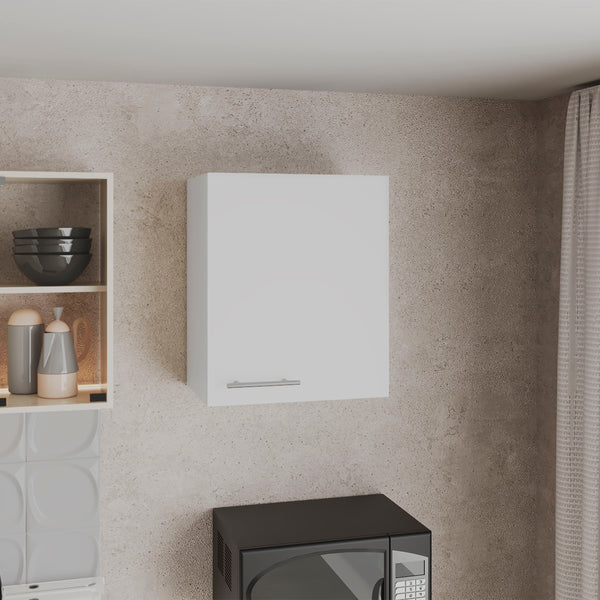 English Elm Wall Engineered Wood Cabinet with Single Door and Two Shelves for Kitchen Storage, Modern Durable Design White 25.59 L x 21.26 W x 4.33 H B097P250865