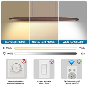 English Elm 51-inch Walnut Wood Linear Led Pendant Tunable Warm Light for Dining or Kitchen W1340P264187