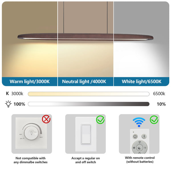 English Elm 51-inch Walnut Wood Linear Led Pendant Tunable Warm Light for Dining or Kitchen W1340P264187