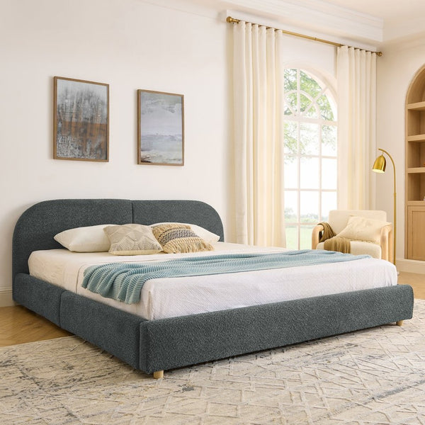 English Elm King Upholstered Storage Bed Curved Headboard Circle Yarn Fabric Modern Minimalist Frame Dark Gray W487S00470