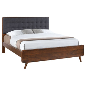 English Elm Carson Dark Walnut California King Platform Bed - Mid-Century Modern Design With Upholstered Headboard B062S00694