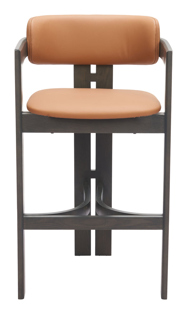 Zuo Modern Shaili Barstool - Modern Brown Faux Leather & Fir Wood Design For Stylish Hospitality Spaces Brown 100% Polyurethane,Fir Wood 110836-zuo-modern