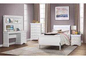 English Elm CHARLSTON Solid Wood Full Sleigh Bed with LED Headboard, Transitional Panel Design, Durable Finish White 78.15 L x 7.87 W x 4.92 H B201S00009