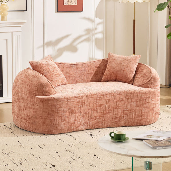 English Elm Pink Curved Two-Person Chenille Sofa with Armrests & 2 Pillows — Compact, Spring-Foam Support W3612P350755