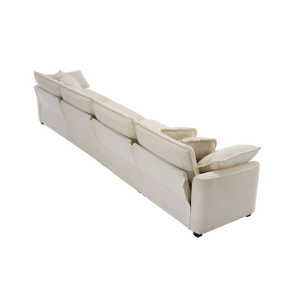 English Elm Modern Upholstered 4-Seater Corduroy Sofa With Plush Cushions & Pillows For Stylish Living Spaces W714S00780