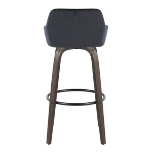 English Elm Daniella 30" Modern Barstool Set Of 2 With Swivel, Walnut Glazed Wood & Black Velvet Comfort Seat B202S00558