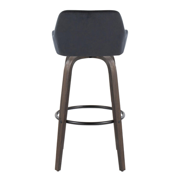 English Elm Daniella 30" Modern Barstool Set Of 2 With Swivel, Walnut Glazed Wood & Black Velvet Comfort Seat B202S00558