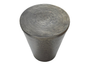 English Elm Accent Drum End Table with Hammered Metal Finish — 22" Handcrafted Cone Shape for Chic Living Spaces Silver 23 L x 23 W x 26 H B2710P219456
