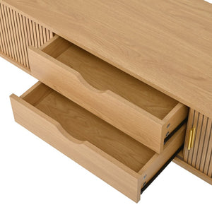 English Elm Wooden Fluted Tambour Media Console Mid Century Modern Tv Stand with Built in Charging Natural N721P428444L