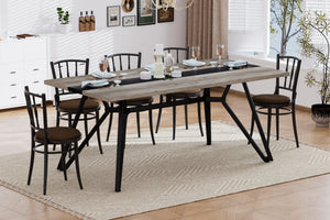 English Elm 70.9"Rectangular Modern Marble Grain Dining Table with Adjustable Steel Legs, Sturdy 330LB Load Capacity Gray W1668P278054