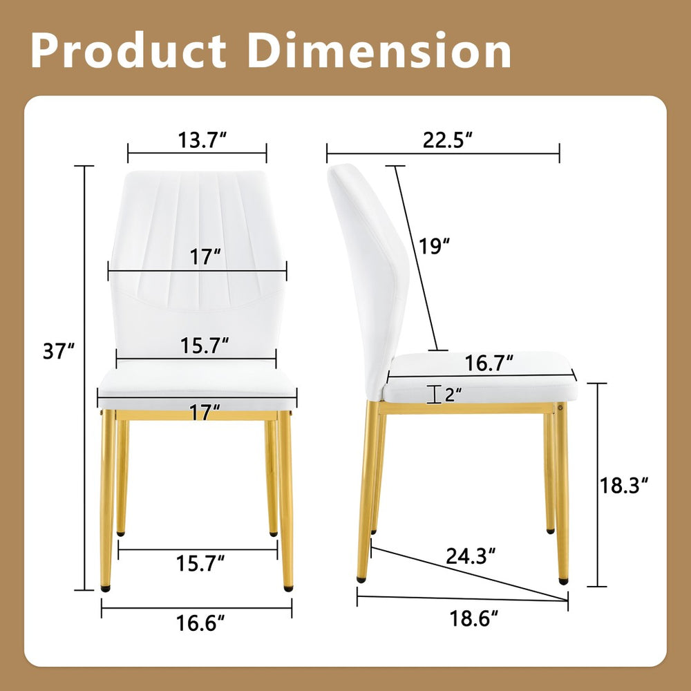 English Elm Set of 6 Pu Leather Dining Chairs with Gold Metal Legs for Glam Modern Rooms W1151P359613