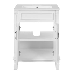 English Elm 24'' Bathroom Vanity with Sink - Solid Wood Frame, Glossy Ceramic Basin, Soft-Close Doors & Ample Storage Elegant Modern Design, Durable MDF Construction, Retro Metal Handles, Compact 24-inch Cabinet White N710P317675K