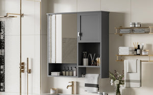 English Elm 29'' Wall Mounted Bathroom Cabinet with Mirror Towel Bar and Adjustable Shelving N710P209440E