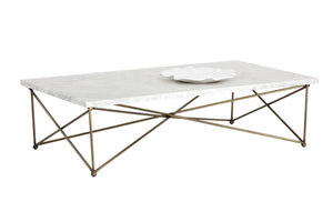 Sunpan SKYY Marble Coffee Table - Elegant Rectangular Design with Antique Brass Base for Modern Spaces 102387