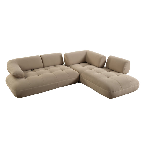 English Elm Carrick 3‑Piece Beige Sandwich Mesh Sectional Sofa with Ottoman — Chenille Accents, KD Legs, Foam Comfort B2726S00395