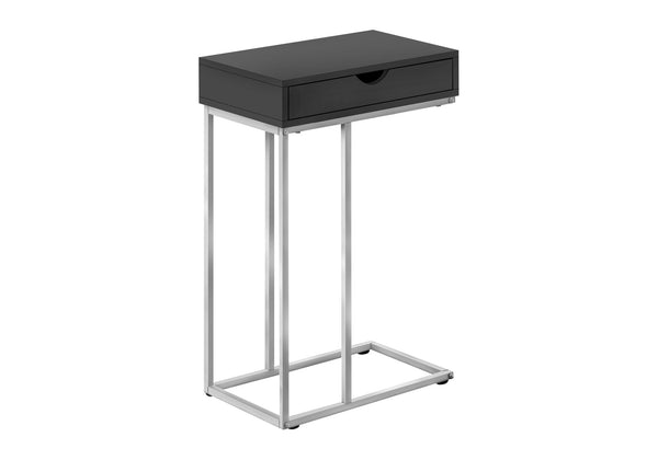 English Elm Accent C-shaped End Table with Sliding Base and Storage Drawer — Contemporary Metal Frame Design Black 23 L x 17 W x 3 H B2710P219422