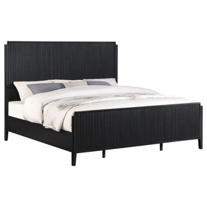 English Elm Mason Black Panel Bed with Delicate Fluting and Modern Squared Headboard — Elegant Textured Design B062S01120