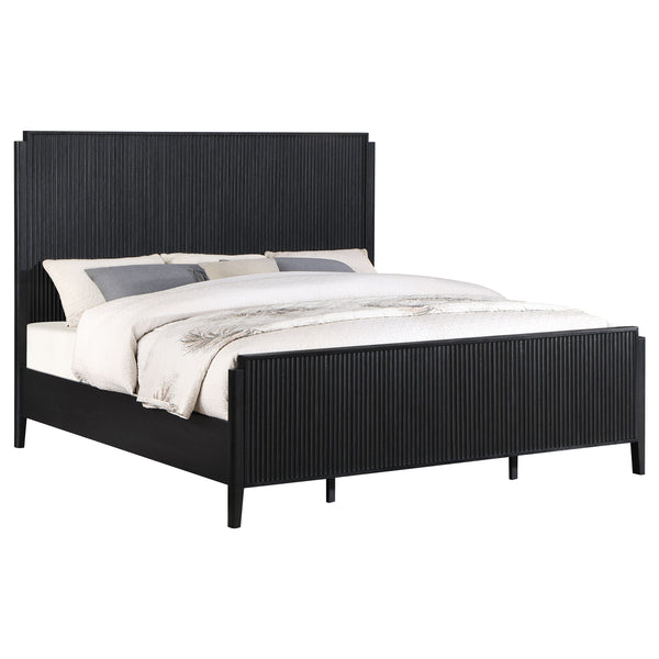 English Elm Mason Black Panel Bed with Delicate Fluting and Modern Squared Headboard — Elegant Textured Design B062S01120