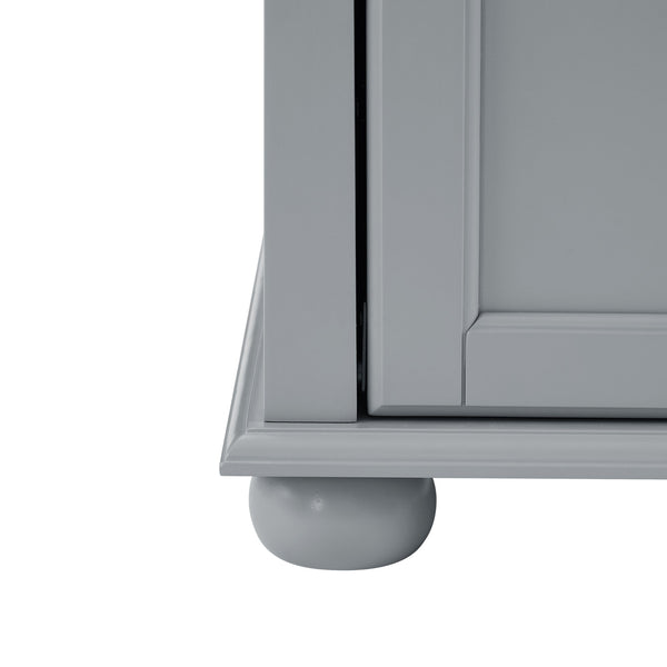 English Elm Clothes Hall Tree Storage Bench with Adjustable Shelves, Sliding Doors, Solid Poplar Feet & Shoe Bench Gray W2275P210041