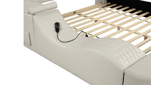 English Elm ZOYA Ultra-Urban Queen Bed with Massage Chaise, Bluetooth Speakers, USB Charging & Storage - Beige B009S01664