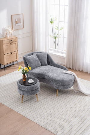 English Elm 58'' Chenille Chaise Lounge with Footstool Pocket Spring Comfort for Bedroom Living Room W2363S00089